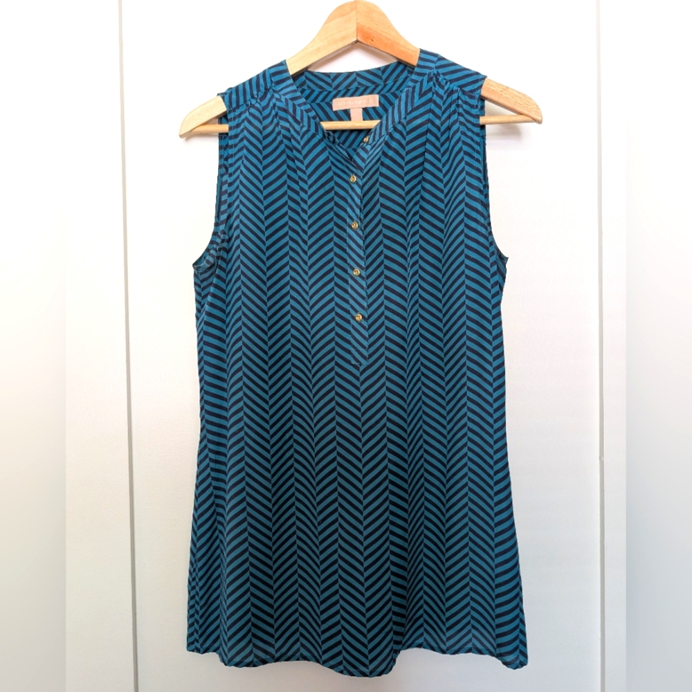 Silk Sleeveless Blouse, Teal And Navy
